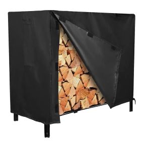 4FT Firewood Log Rack Cover Rectangular Wood Rack Cover 420D Oxford Fabric Waterproof Windproof UV Resistant Tear-resistant 48x24x42in Black