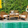 4 Pieces Outdoor Acacia Wood Sofa Furniture Set